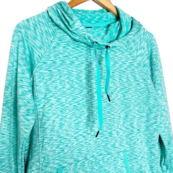 90 Degree Activewear Turquoise Marled Hoodie Thumbhole Pockets Drawstring - Picture 7 of 16